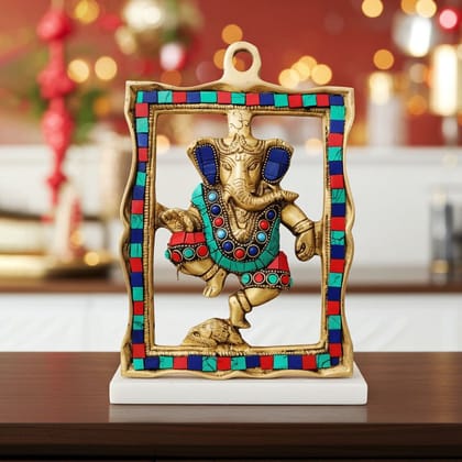 Brass Wall Hanging Showpiece Ganesh Statue With Coral Stone Finish (BSMAS838 A)