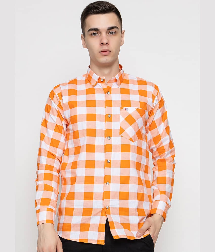 MODERNITY Cotton Blend Regular Fit Checks Full Sleeves Men's Casual Shirt - Orange ( Pack of 1 )