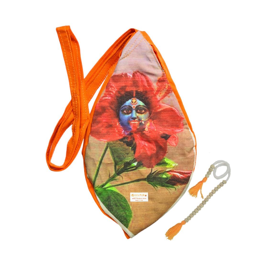 MAYAPURI Kali Mata Printed Cotton Beads Bag, Gomukhi Chanting Jhola with Zip Pocket and Sakshi Mala Counter, Pack of 1