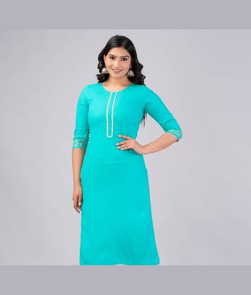 MAUKA Rayon Embroidered Straight Women's Kurti - Turquoise ( Pack of 1 )