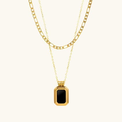 Black Onyx Multilayer Necklace - 18K Gold Plated