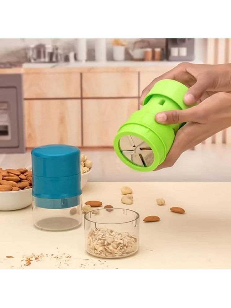 Manual Nut and Dry Fruit Chopper, Twist-Action Kitchen Slicer with Clear Container, Green and Blue
