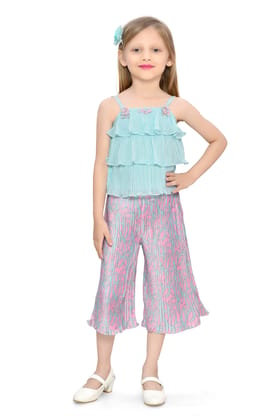 Be:Kids Green Tropical Bliss Layered Ruffle Top and Palazzo Pants Set Be:Kids Green Tropical Bliss Layered Ruffle Top and Palazzo Pants Set