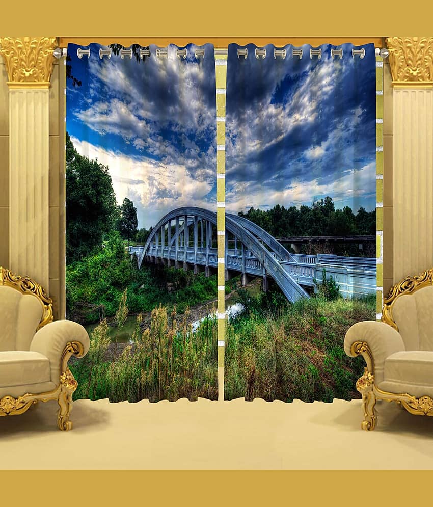 B7 CREATIONS Set of 2 Door Semi-Transparent Eyelet Polyester Curtains Multi Color