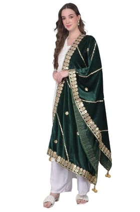 Women's Velvet Gotta Patti Dupatta (Green)-PID46986