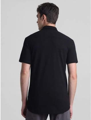 Men's Cotton Blend Solid Half-Sleeve Regular Shirt (Black, S)-PID56276