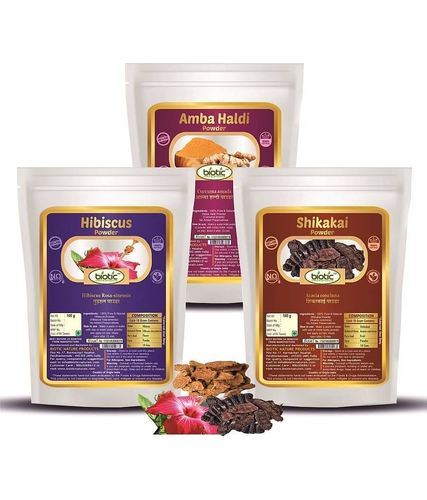Biotic Amba Haldi, Hibiscus and Shikakai Powder (100g each) 300 gm