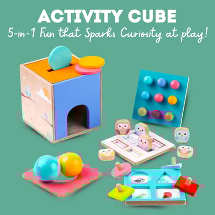 Cots and Cuddles Wooden 5 in 1 Activity Cube for Kids Age 3+