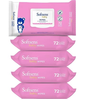 Softsens Baby Gentle Cloth Wipes Enriched with Aloe Vera , Vitamin, 72 Wipes, Pack of 5