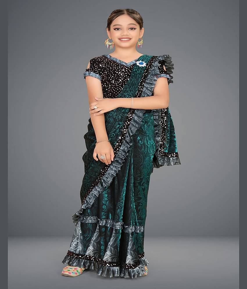 HARPITA Lycra Saree For Girls ( Green , Pack of 1 )