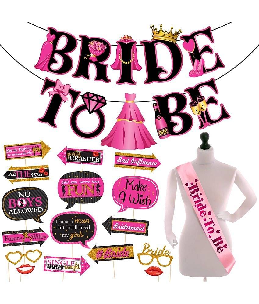 Zyozi 18 Pcs Bachelorette Party Decorations Kit, Bridal Shower Party Supplies & Engagement Party Decor, Bride to Be Decoration Banner, Sash and Photo Booth Props (Set of 18)