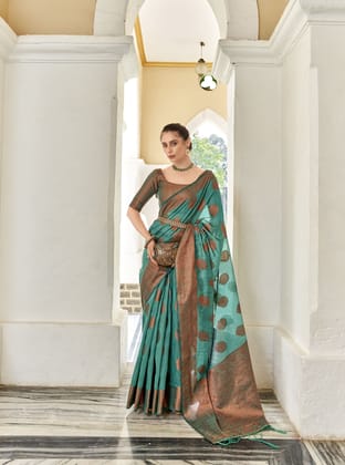 Bottle Green Linen Banarasi  Silk Saree