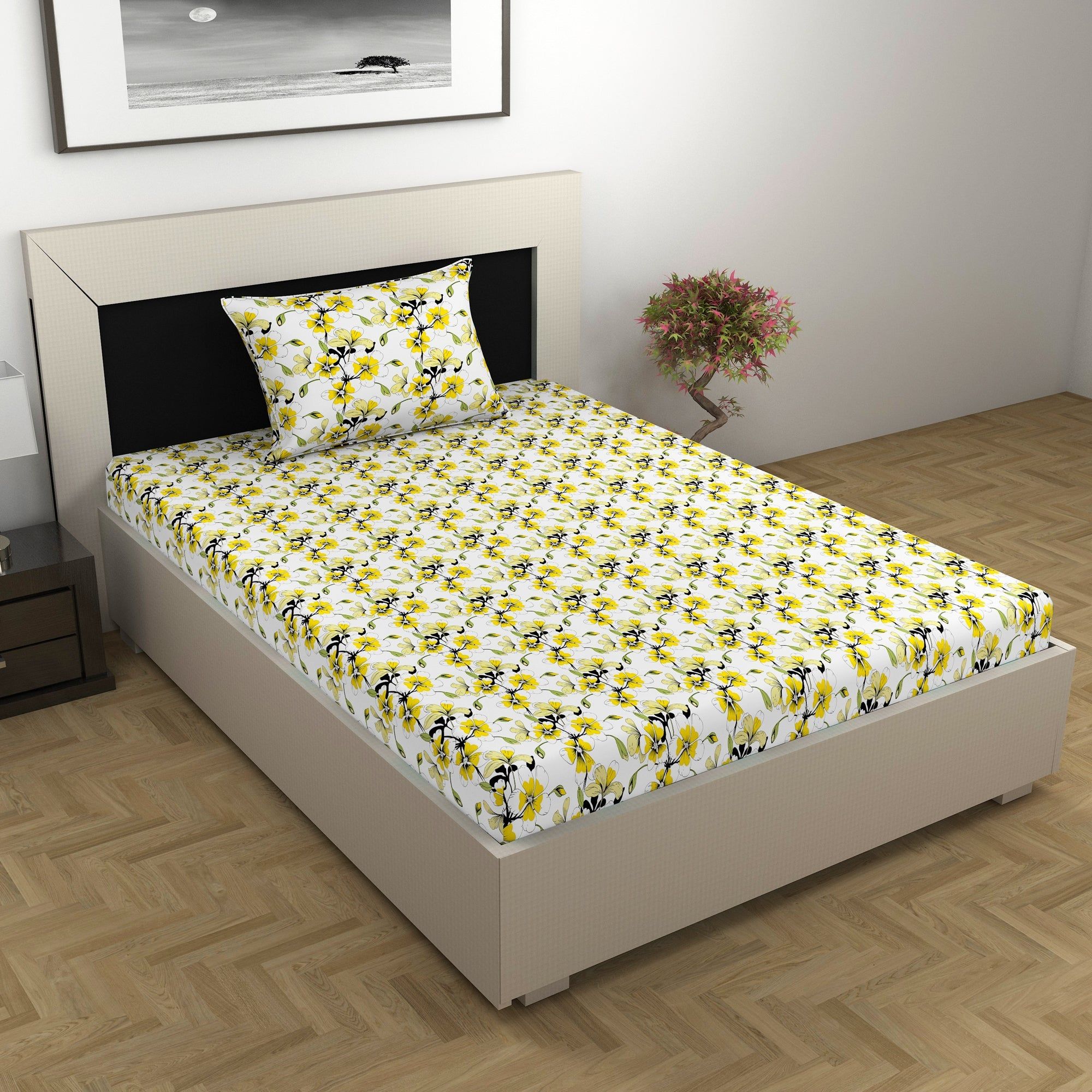 Daffodil Yellow Elegant Single Bed Bedsheet-Single / Daffodil Yellow / FL-2016-SB