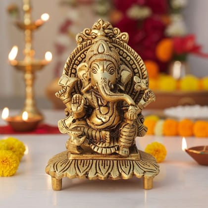 Brass Showpiece Chowki Ganesh God Idol Statue (BSMAS1600 G)
