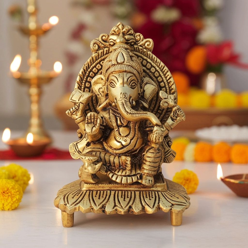 Brass Showpiece Chowki Ganesh God Idol Statue (BSMAS1600 G)