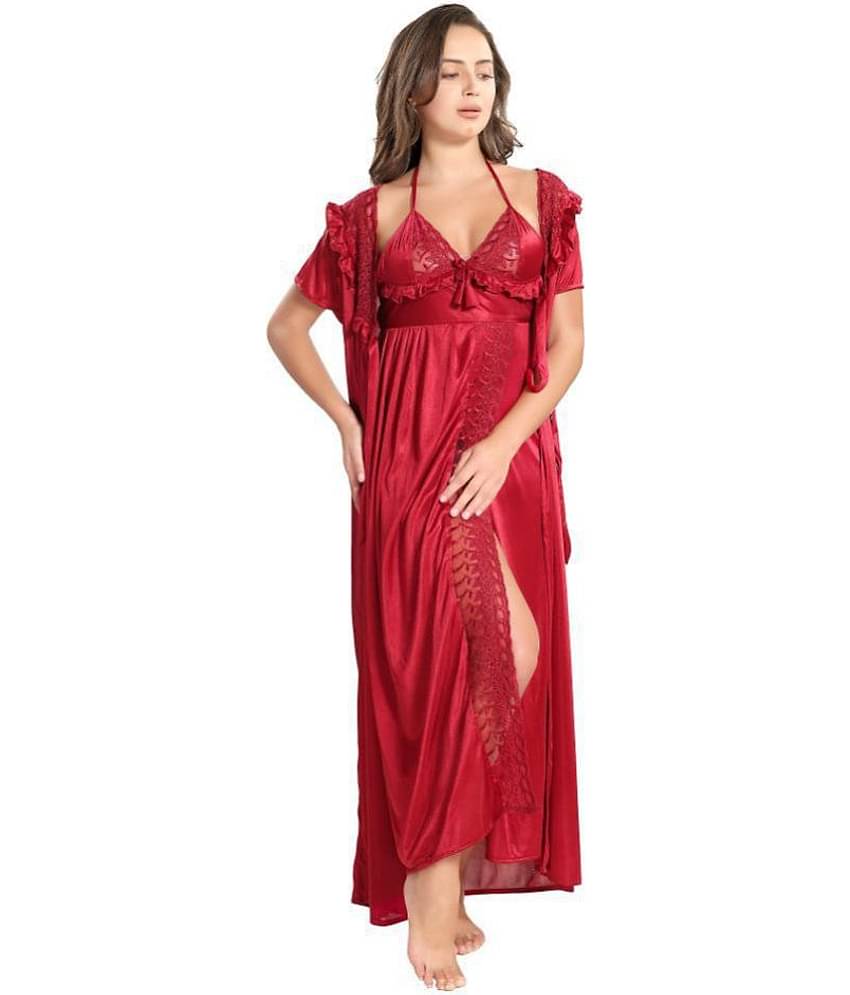 Reposey Satin Night Dress - Maroon