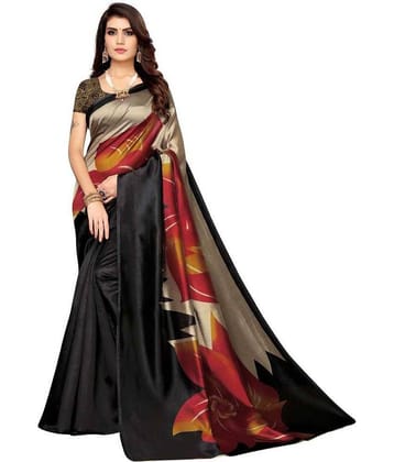 Vkaran Cotton Silk Colorblock Saree With Unstitched Blouse Piece ( Black )