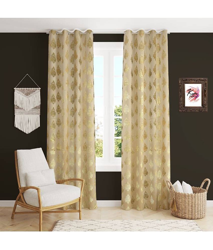 Kraftiq Homes Floral Room Darkening Eyelet Curtain 7 ft ( Pack of 2 ) - Cream