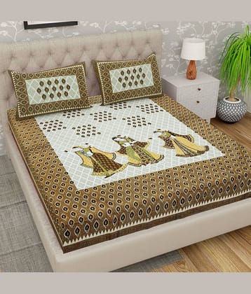 Cosito Cotton 1 Double Bedsheet with 2 Pillow Covers ( Brown )