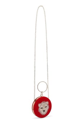 Red Velvet Tiger Zardosi Embroidered Clutch