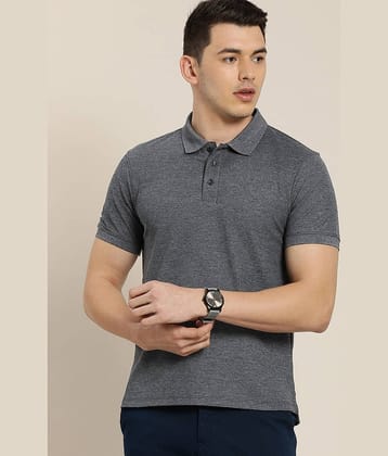 GET GOLF Pack of 1 Cotton Blend Regular Fit Self Design Half Sleeves Men's Polo T Shirt ( Charcoal )
