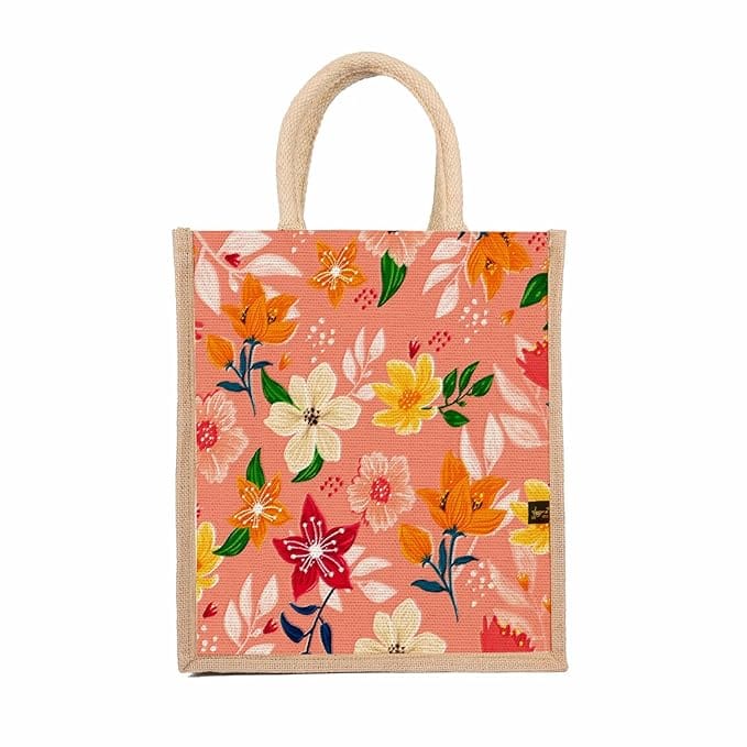 Jute  bag Flower Pink
