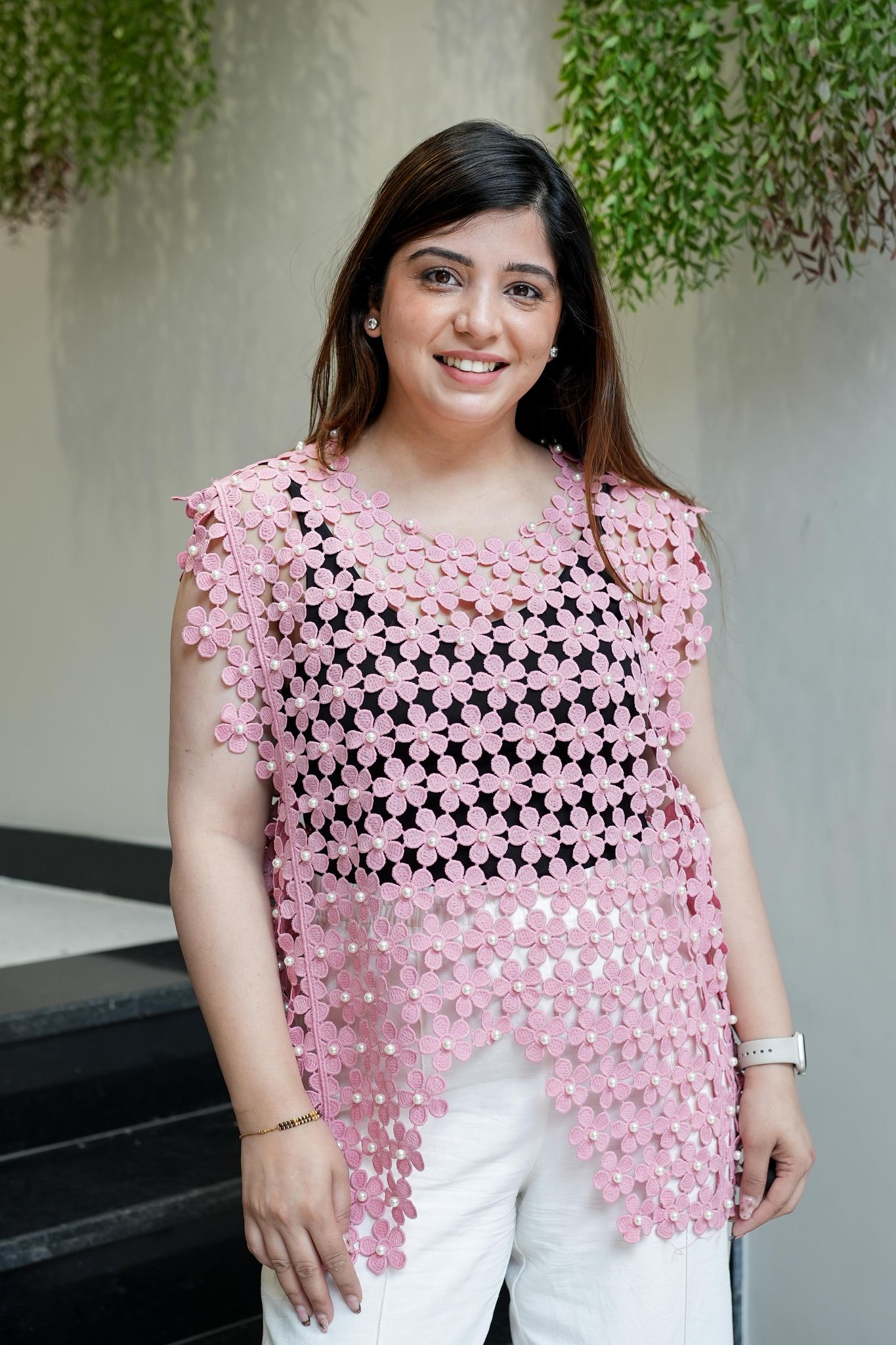 Yas Pink Pearl Detailing Cutwork Top-Free size till XXL