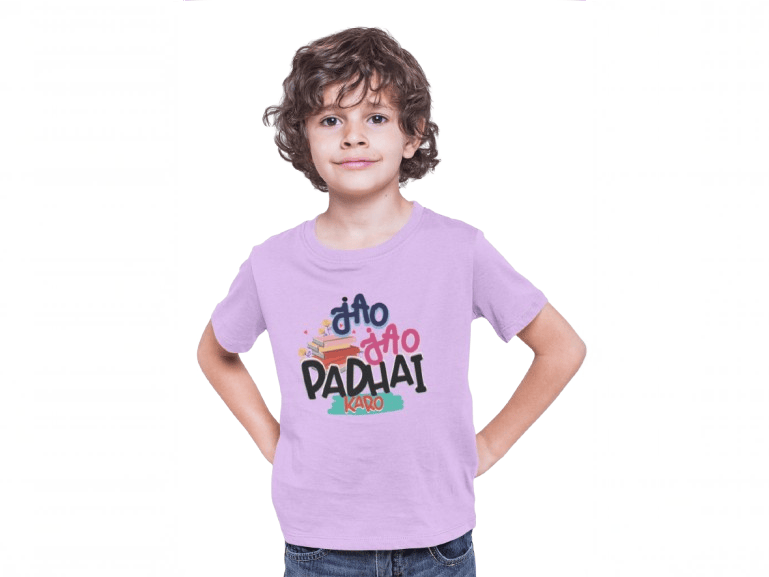 Taarak Mehta Ka Ooltah Chashmah| Kids Lavender Regular Fit Printed T-Shirts (JAO JAO PADHAI KARO)
