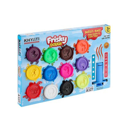 Frisky Dough Mega Creative Play Set – 12 Colour Dough Containers with Molds, Stamps & Big Extruder | Non-Sticky & Stain-Free Dough | Safe & Non-Toxic | Kids Arts & Crafts Toy | Ages 3+