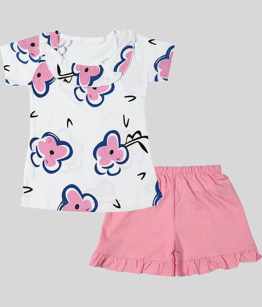 CATCUB - Pink Cotton Girl's Top With Shorts ( Pack of 1 )