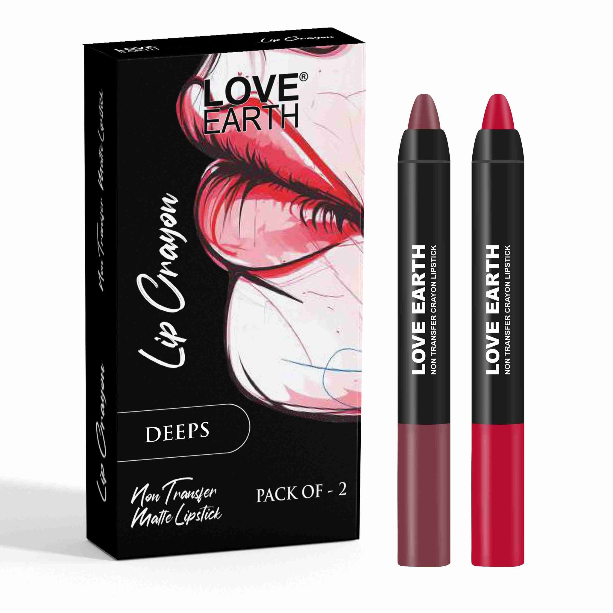 Love Earth Lip Crayon Non-Transfer Lipstick Deeps - Pack of 2
