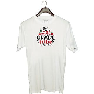 UDNAG Unisex Round Neck Graphic Teacher Student, second grad tribe Polyester T-Shirt White