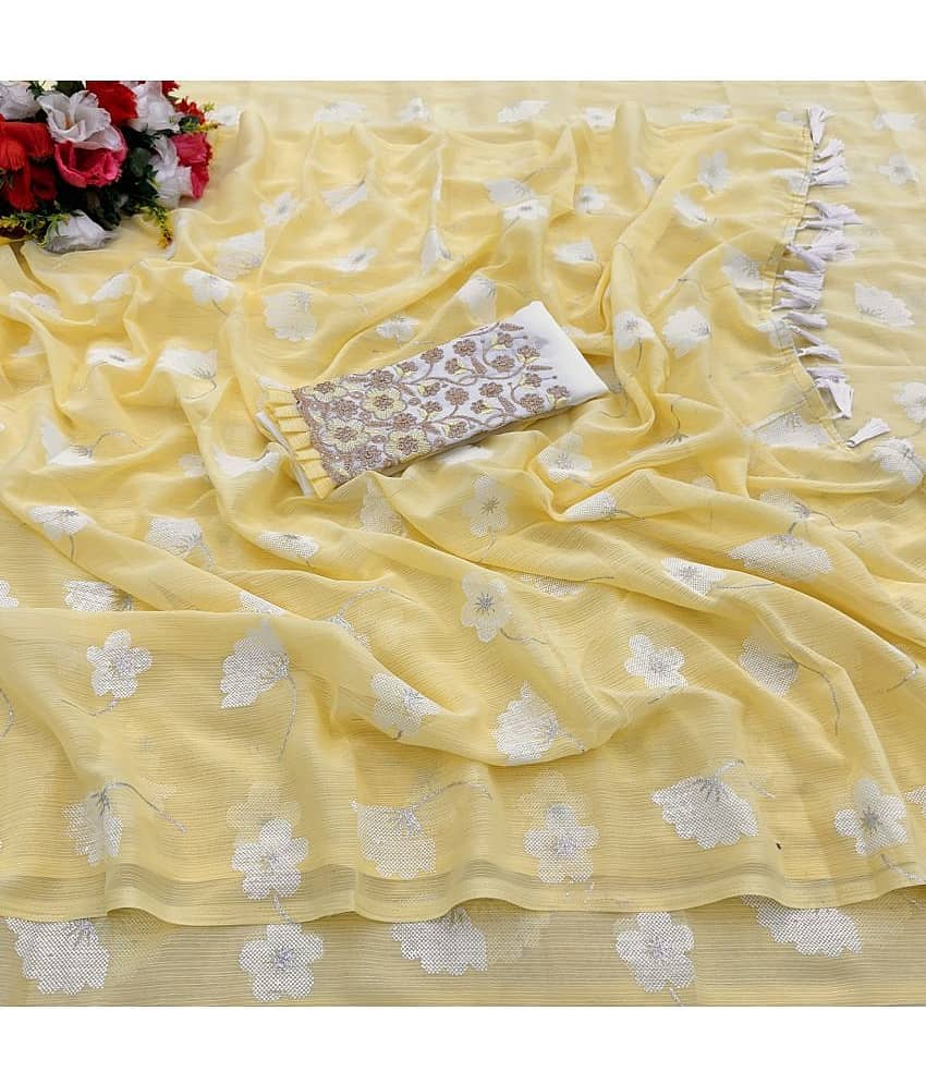 Gullak Georgette Embellished Saree With Unstitched Blouse Piece ( Yellow )