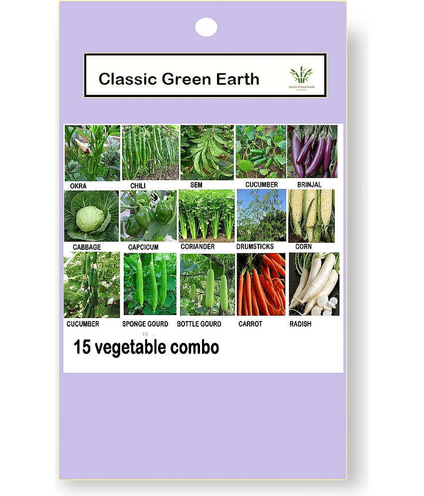 CLASSIC GREEN EARTH - Vegetable Seeds ( 15 VEGETABLE COMBO SEEDS FOR HOME GARDENING )