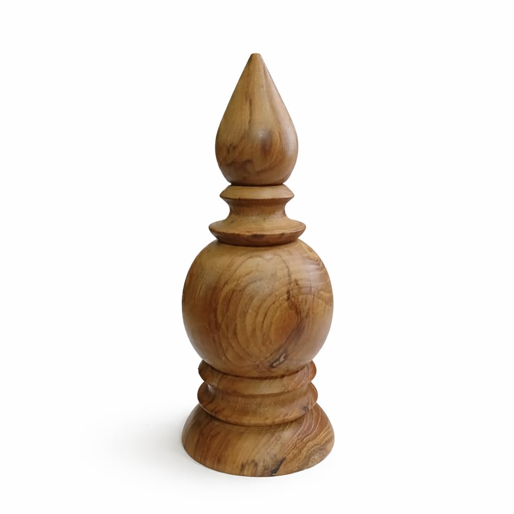 KARTHI7OCT STORE Large Wooden Temple Kalash Dome – 7 Inch Height | Solid Teak Wood Handcrafted Pooja Kalasam for Home Mandir & Gopuram Decoration | Natural Wood Temple Ornament Finial
