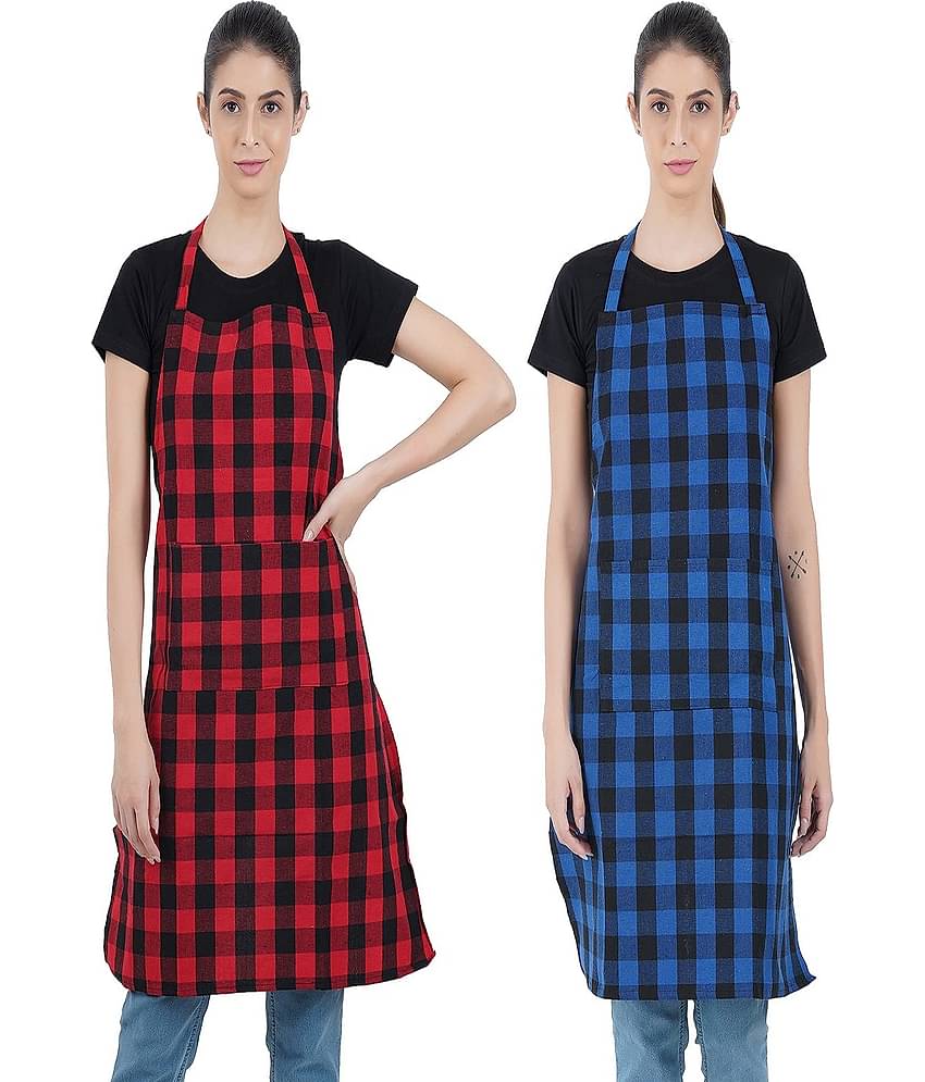 TUGS Cotton Blend Checks Kitchen Apron with 1 Center Pocket ( Pack of 1 )