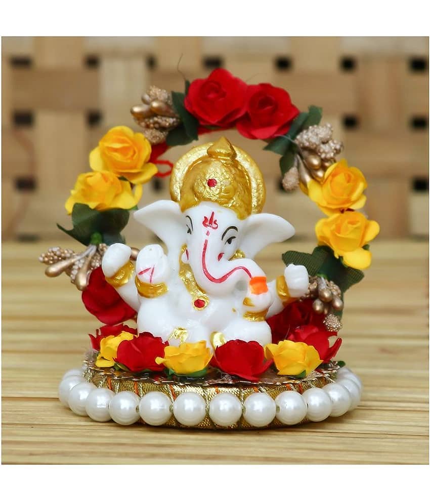 eCraftIndia White Textured Ganesh Idol Figurine Showpieces