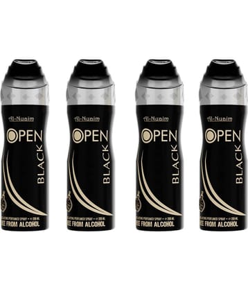 Al-Nuaim OPEN BLACK PACK  OF  4   45R Deodorant Spray for Unisex 100 ml ( Pack of 4 )