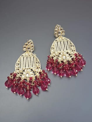 Pink Colour Pearl Work Drop Earring-Large