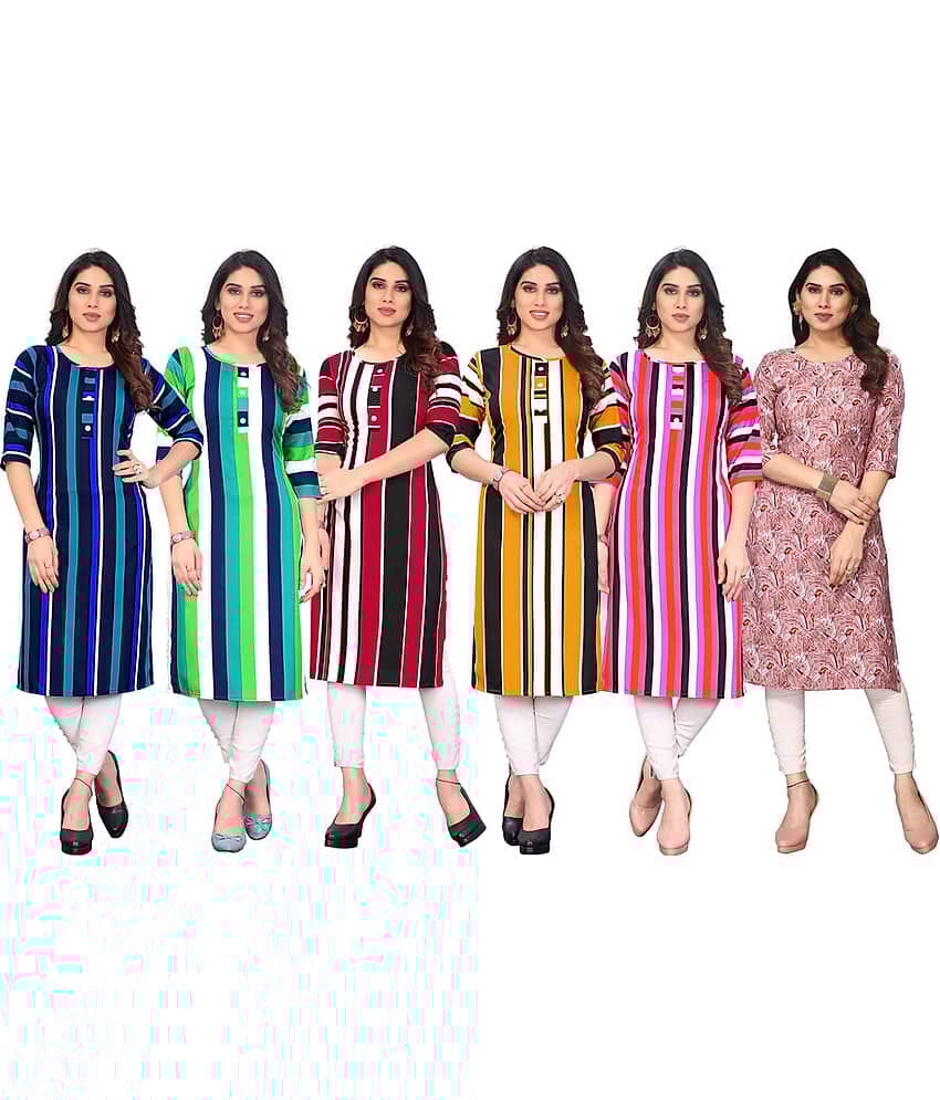 KETAKI FASHION Crepe Printed Straight Women's Kurti - Multicoloured ( Pack of 6 )