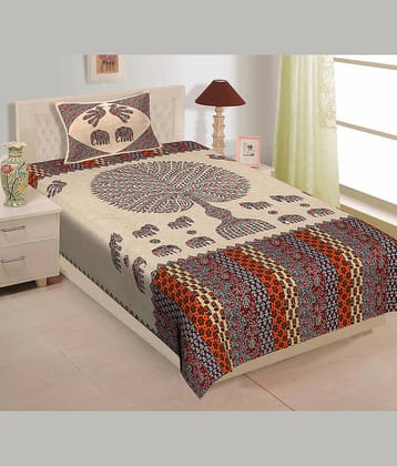 ABHACLOTHO Cotton 1 Single Bedsheet with 1 Pillow Cover ( Multicolor )