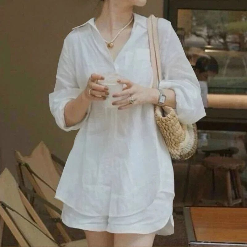 WOMEN'S COTTON LINEN CO-ORDS SETS WITH SHIRTS & SHORTS-XL