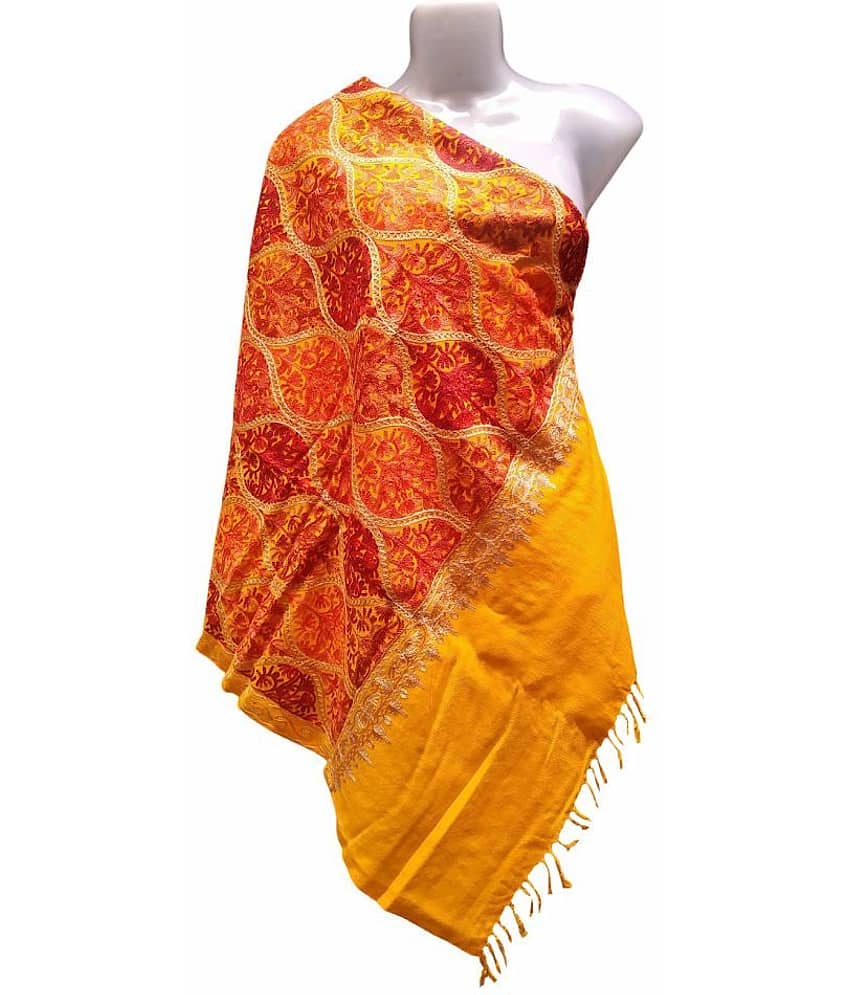 Varun Cloth House Yellow Ari Embroidery Shawl