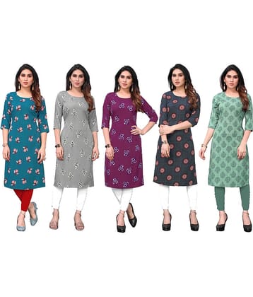 KETAKI FASHION Crepe Printed Straight Women's Kurti - Multicolor3 ( Pack of 5 )