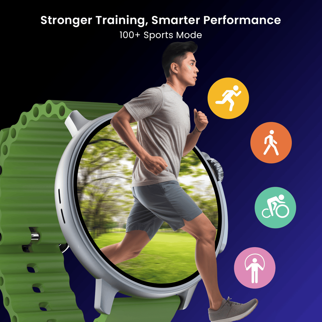 CELLECOR M7 PRO RAY 1.43" AMOLED Display | 700 NITS | AOD | BT-Calling | AI Voice | Split Screen | IP67 | Rotating Crown | SmartWatch (Black Green)