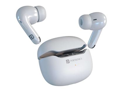 Portronics Harmonics Twins 33 ANC Truly Wireless Bluetooth in Ear Earbuds with Quad Mic ENC, Upto 50 Hours Playtime, Bluetooth 5.3V, Type C Fast Charging, Ear Buds Wireless Earphone with Mic - White
