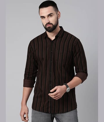 MAJESTIC MAN 100% Cotton Slim Fit Striped Full Sleeves Men's Casual Shirt - Brown ( Pack of 1 )