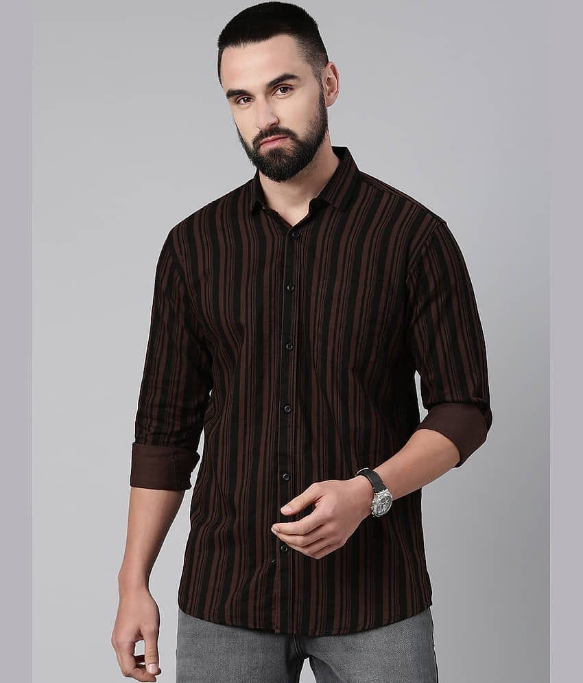 MAJESTIC MAN 100% Cotton Slim Fit Striped Full Sleeves Men's Casual Shirt - Brown ( Pack of 1 )