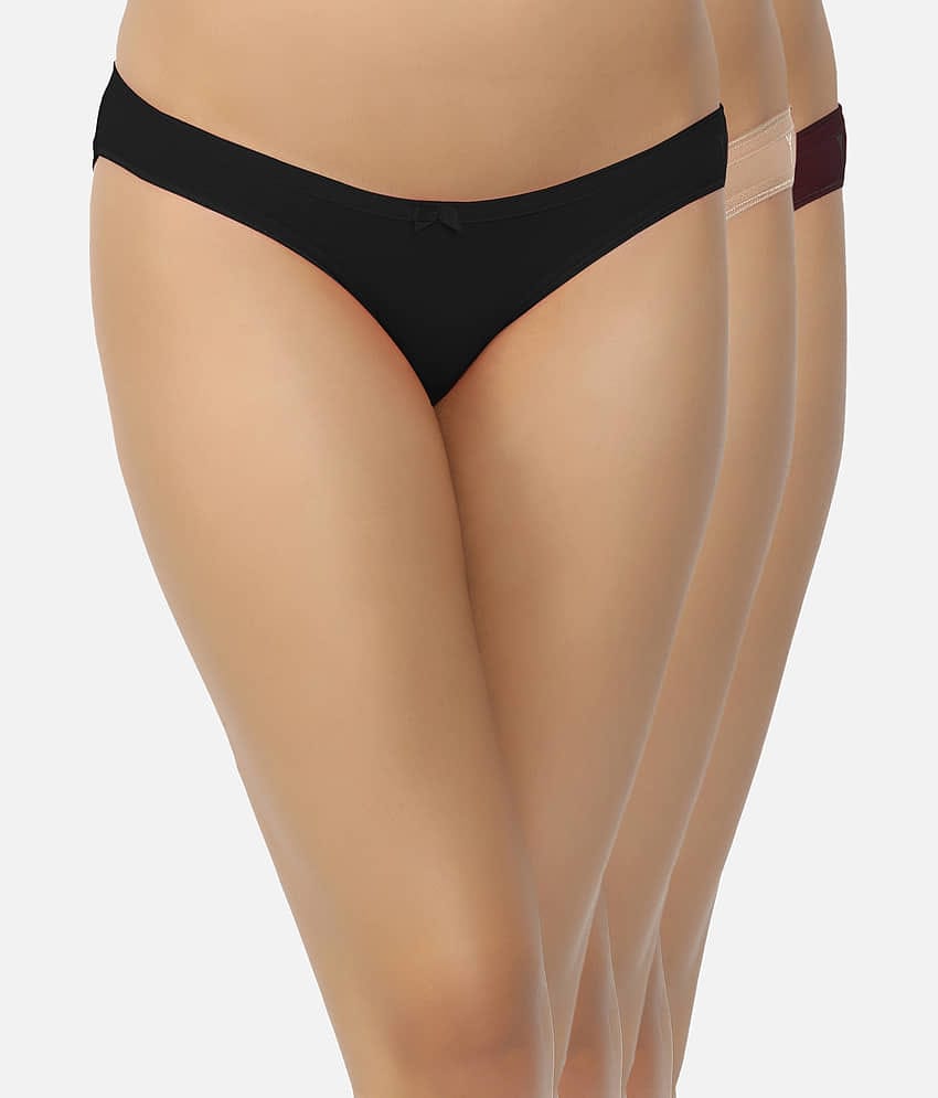 shyygl Pack of 3 Cotton Lycra Solid Women's Bikini ( Multicolor ) SL-901