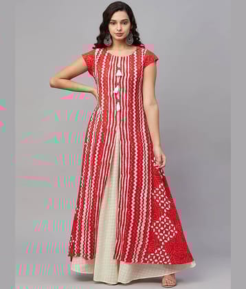 AMIRA'S INDIAN ETHNICWEAR Women Rayon Printed Ethnic Dress ( Red )
